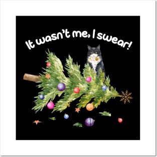 It wasn't me, I swear! Funny Cat With Fallen Christmas Tree Cat Lover Christmas Gift Posters and Art